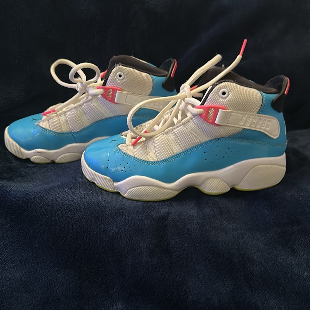 Kids Blue and White Jordans 6 Rings